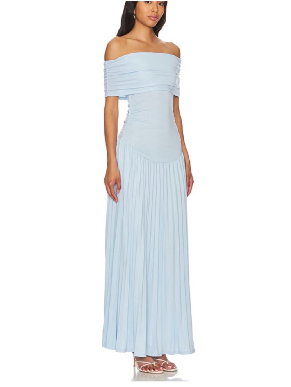 Lioness Soft Blue One-Shoulder Pleated Maxi Dress - field of dreams